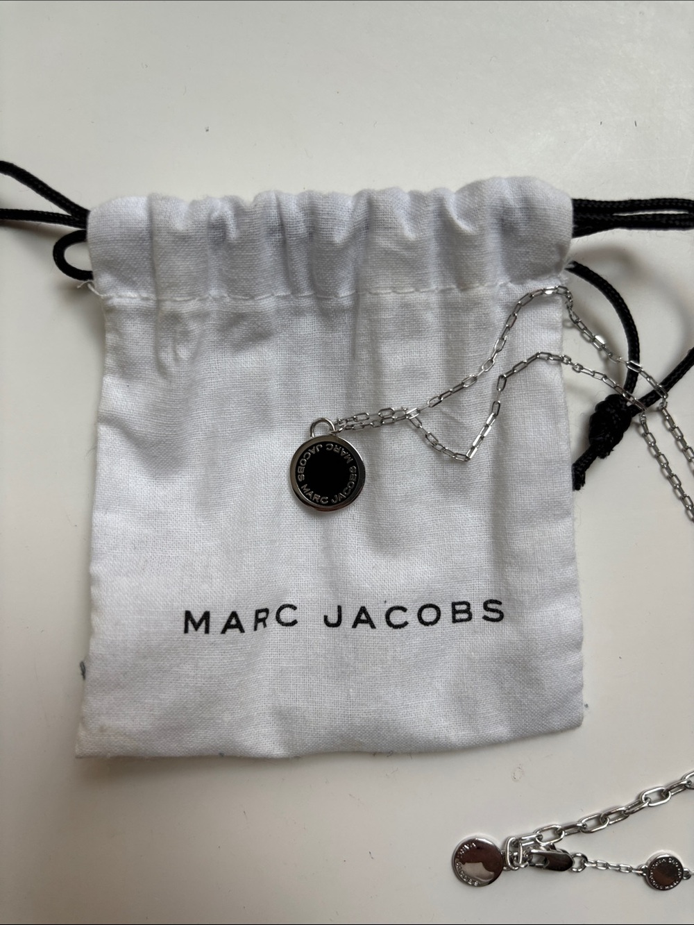 Marc Jacobs Silver Necklace with Black Accent Pendant